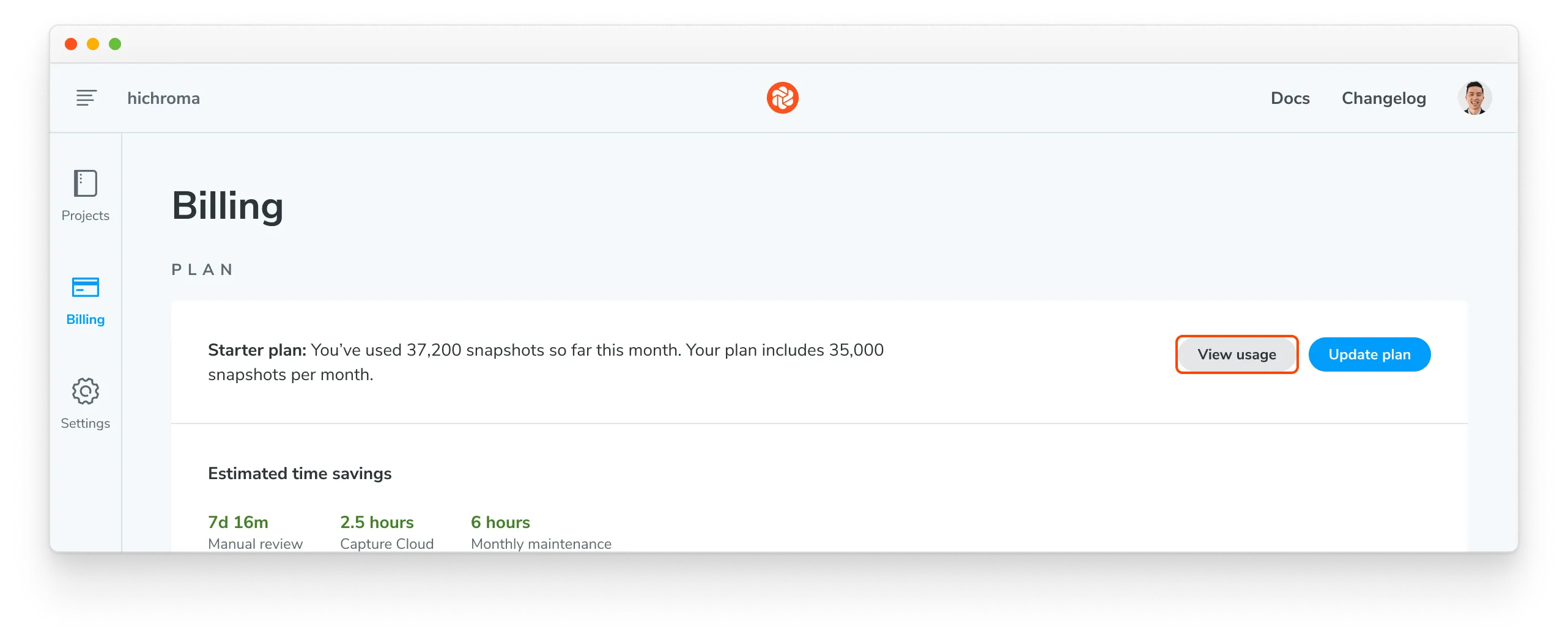 Access current billing period&#x27;s usage report from the Plan section